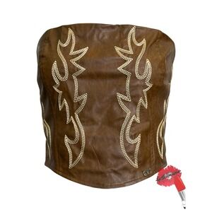 Lucky & Blessed Crop Top XL Brown Crop Top Lace Up Western Country Cowgirl